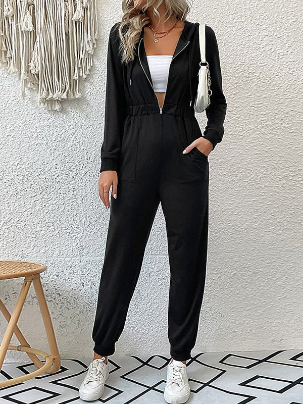 Women's Jumpsuits Zip Long Sleeve Hooded Casual Jumpsuit