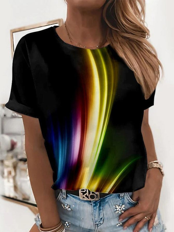 Women's Light Effect Printing Round Neck T-shirt