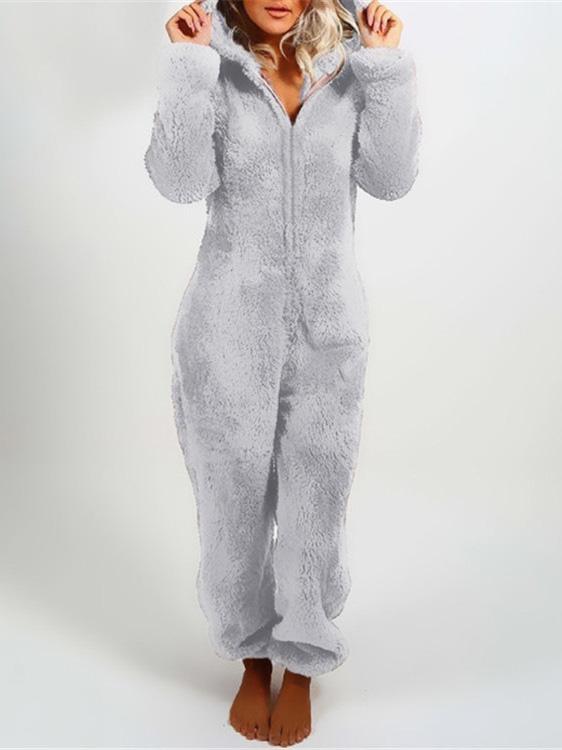 Women's Pajamas Furry Zipper Jumpsuit Hooded Pajamas
