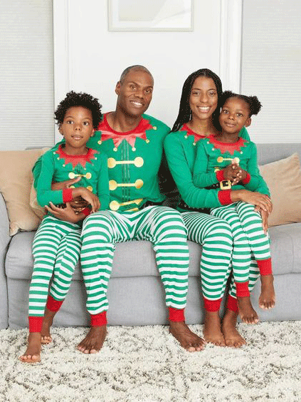 Women's Pajamas Striped Printed Long Sleeve Casual Christmas Pajama Set