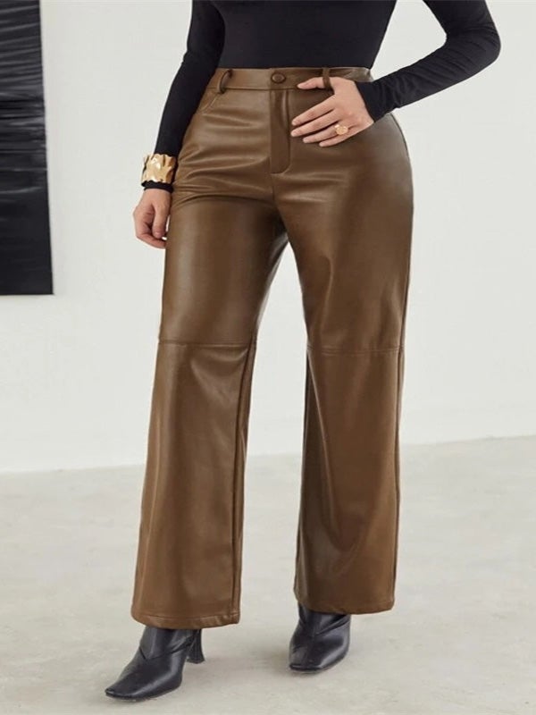 Women's Pants Casual Commuter PU Leather Straight Pants
