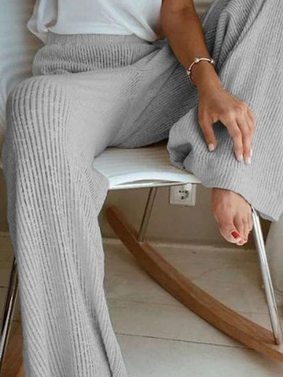 Women's Pants Casual High Waist Knitted Wide-Leg Pants
