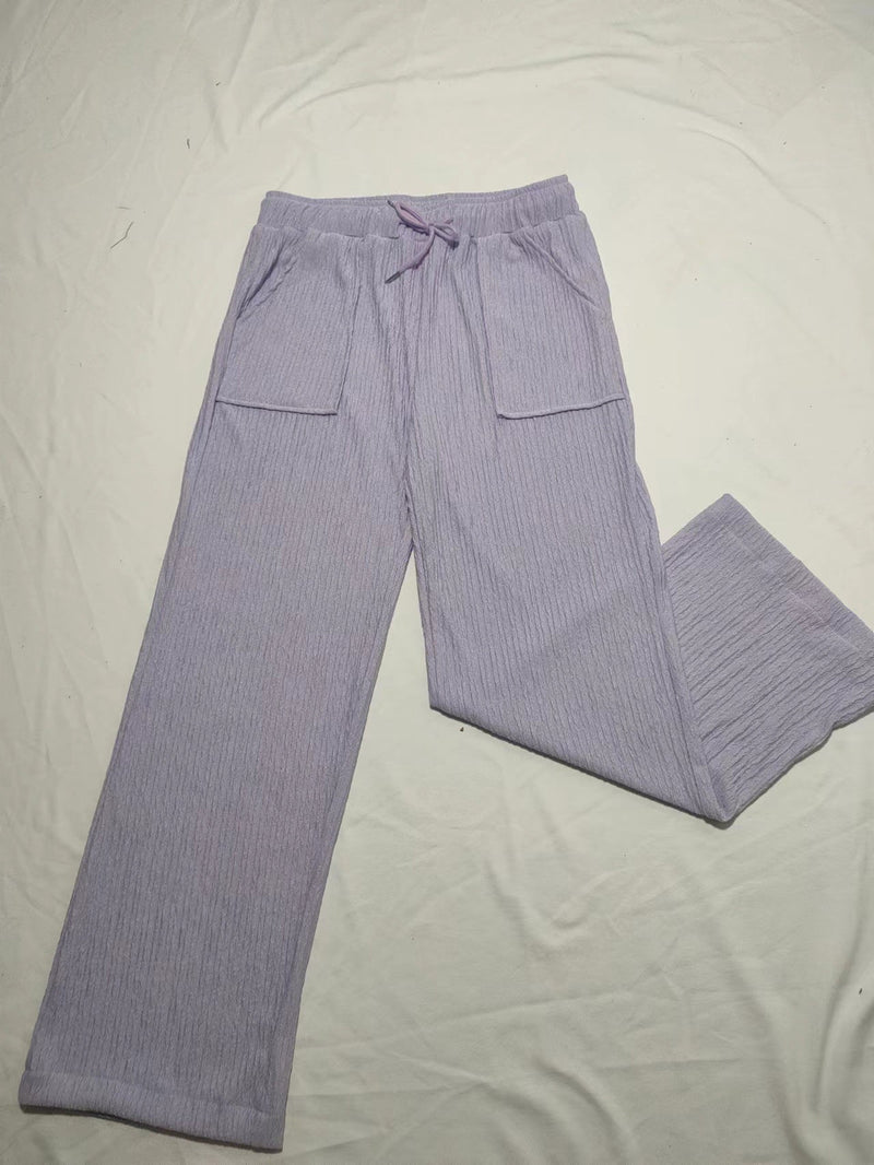 Women's Pants Elastic Waist Lace-Up Patch Pockets Wide Leg Pants