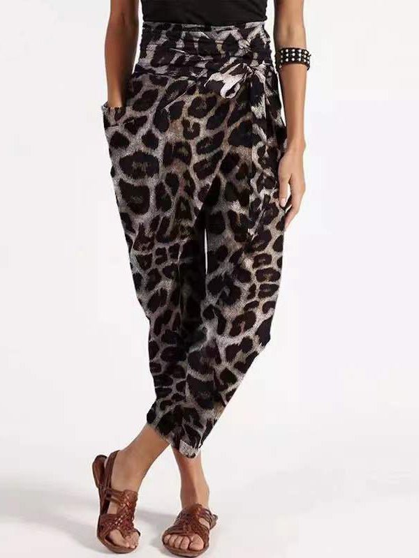 Women's Pants Elastic Waist Leopard Print Irregular Casual Pants