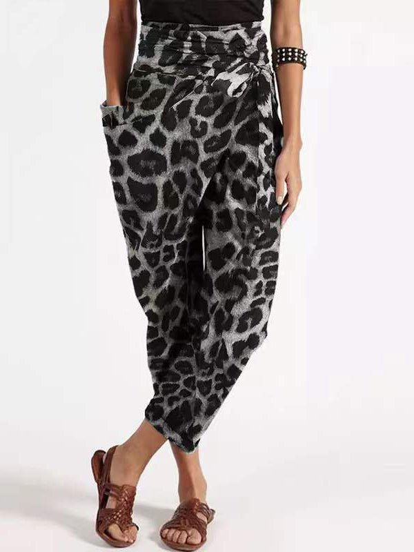 Women's Pants Elastic Waist Leopard Print Irregular Casual Pants