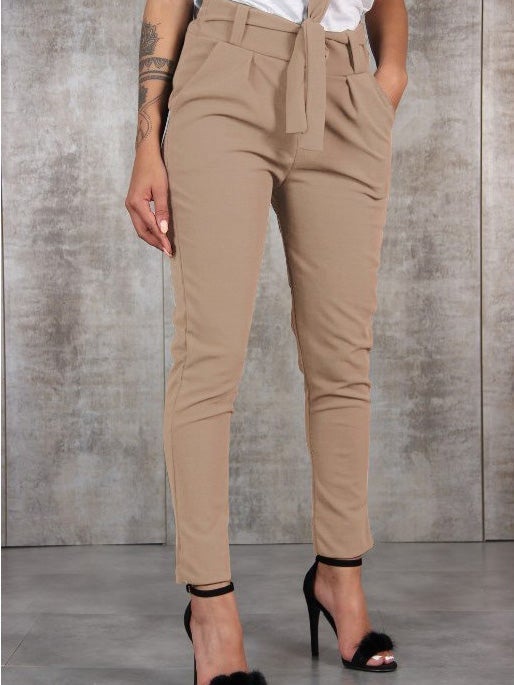 Women's Pants Fashion Belted Pocket Casual Pants