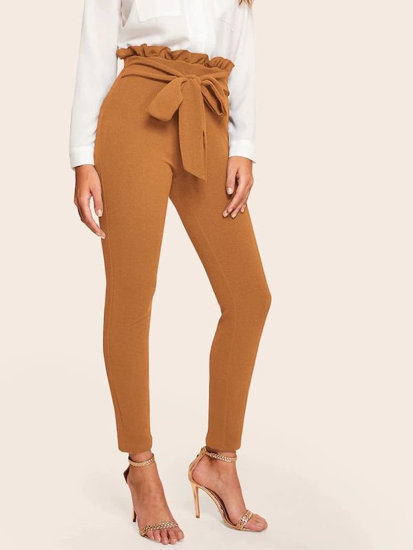 Women's Pants Solid Lace-Up Slim Pants