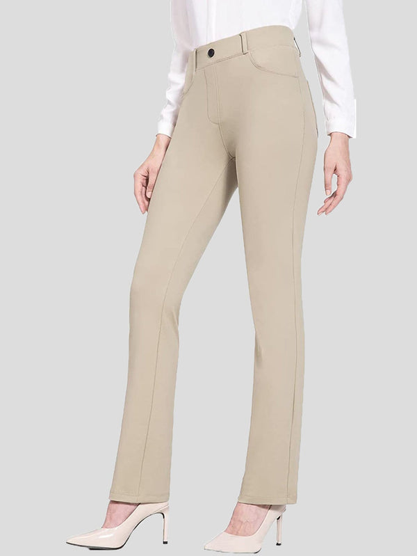 Women's Pants Solid Stretch Pocket High Waist Casual Flared Pants