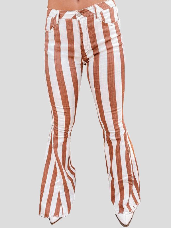 Women's Pants Striped Print Pockets Flared Pants