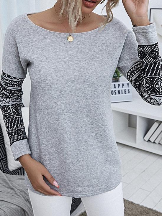 Women's Pullover Long Sleeve Off-shoulder Print T-shirts