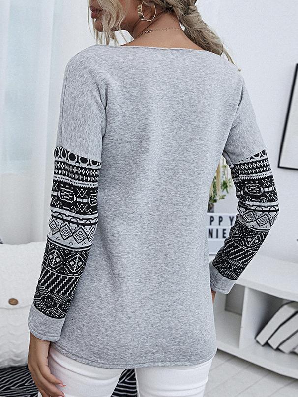 Women's Pullover Long Sleeve Off-shoulder Print T-shirts