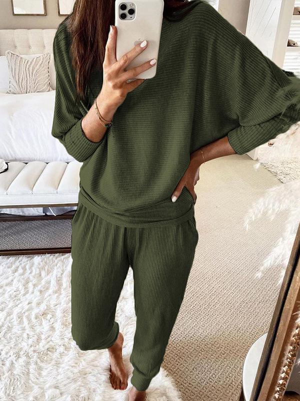 Women's Set Casual Solid Pocket Long Sleeve Two-Piece Suit