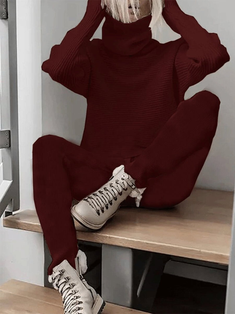 Women's Sets Casual High-neck Long Sleeve Knitted Two-Piece Suit