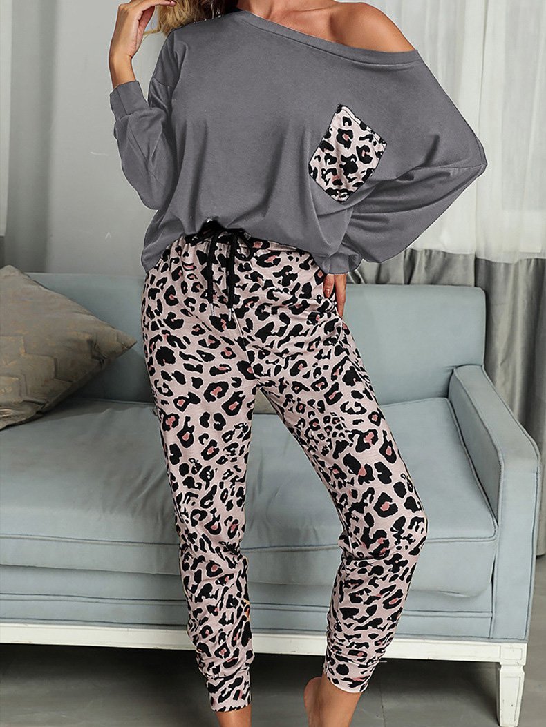 Women's Sets Casual Leopard Print Long Sleeve & Pants Two-Piece Set