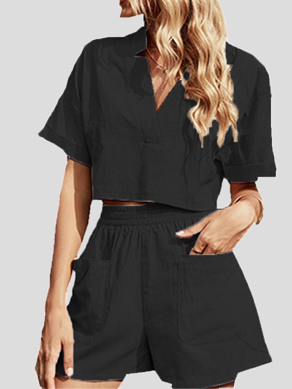 Women's Sets Crop Short Sleeve Top & Shorts Casual Two Piece Set