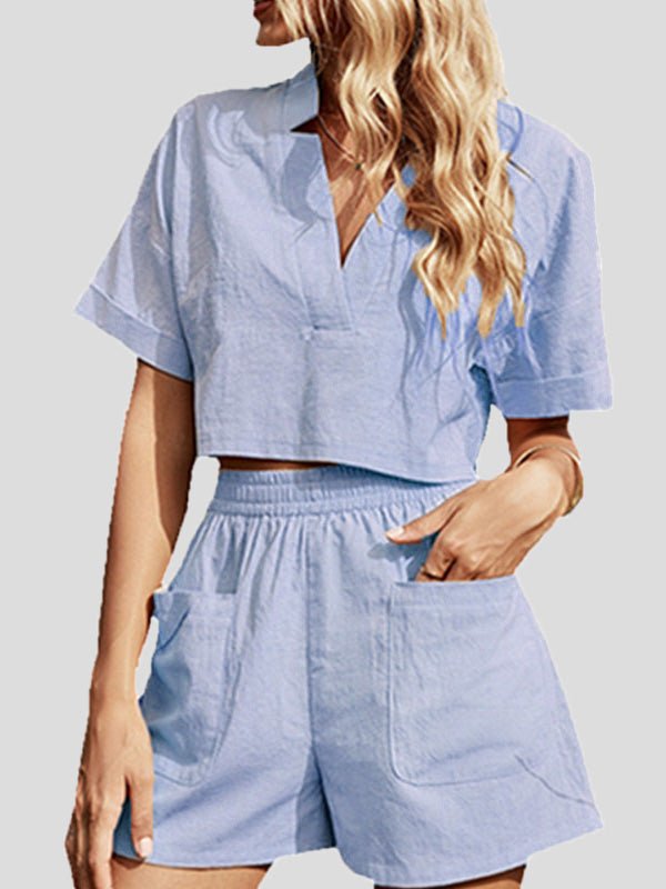 Women's Sets Crop Short Sleeve Top & Shorts Casual Two Piece Set