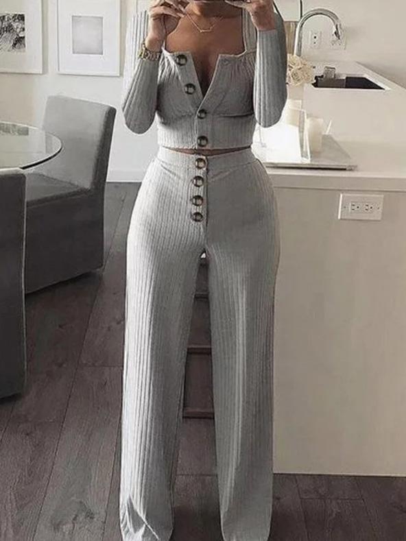 Women's Sets Long Sleeve Cardigan Slim Buttoned Casual Two-Piece Suit