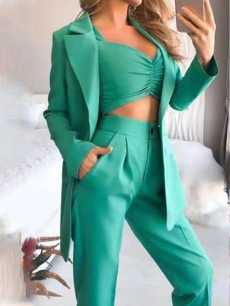 Women's Sets Long Sleeve Small Suit Loose Solid Three-Piece Suit