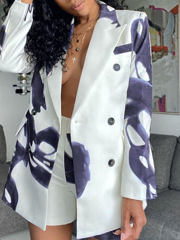 Women's Sets Printed Button Blazer & Short Two-Piece Suit