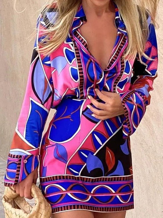 Women's Sets Printed Long Sleeve Shirt & Skirt Two Piece Set