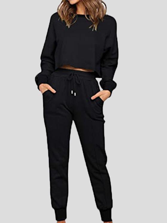 Women's Sets Round Neck Drawstring Pocket Long Sleeve Trousers Sports Suit