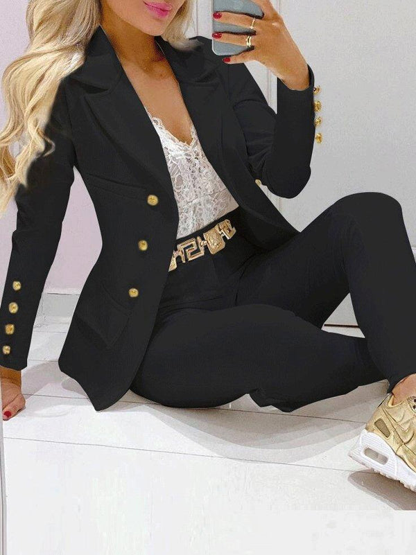 Women's Sets Single-Breasted Blazers & High Waist Trousers Two-Piece Suit