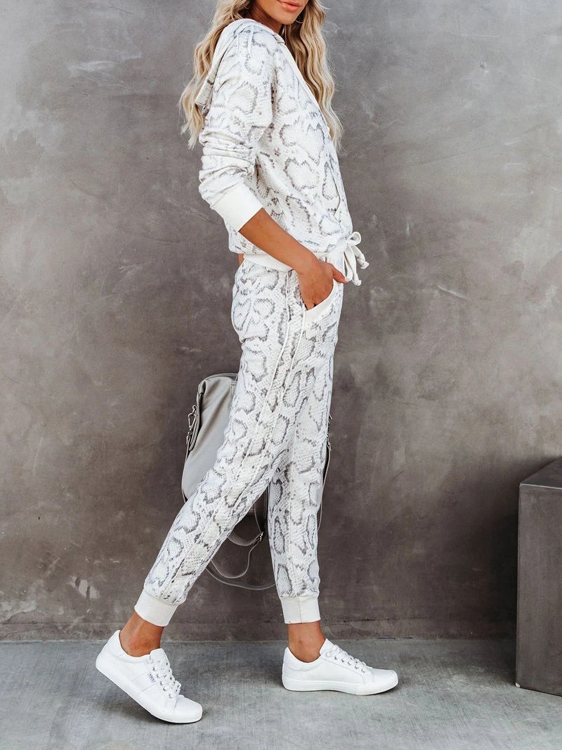 Women's Sets Snake Print Hooded & Elasticated Trousers Two-Piece Suit