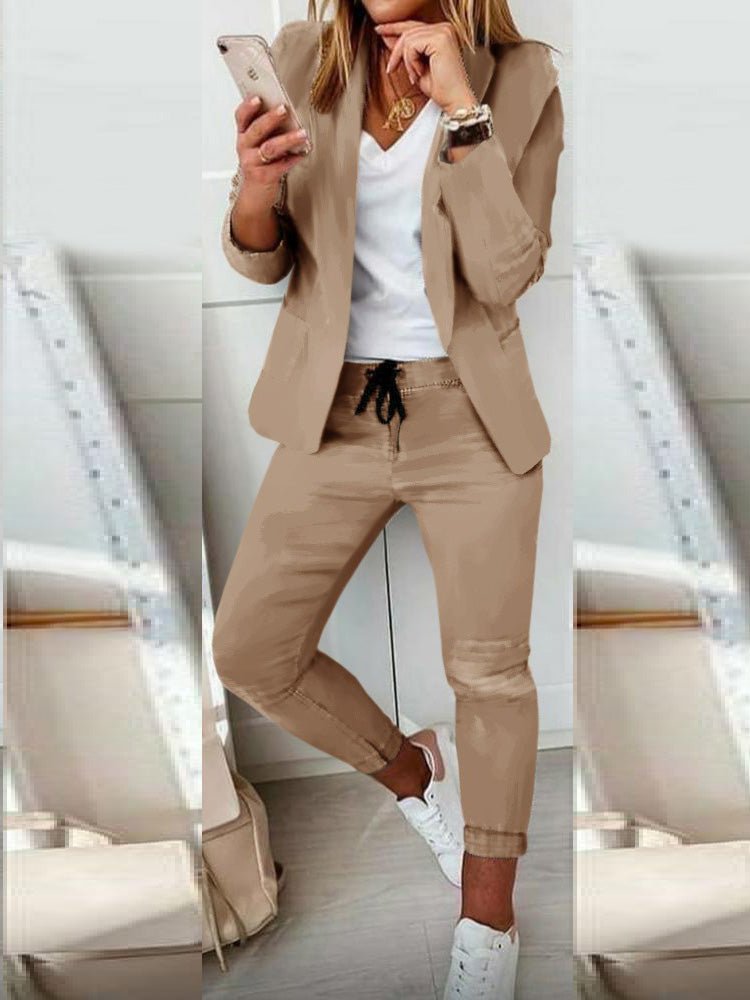 Women's Sets Solid Long Sleeve Blazer & Pants Two Piece Set