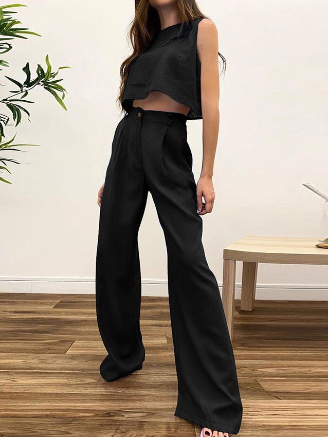 Women's Sets Solid Sleeveless Top & Straight Pants Two-Piece Set