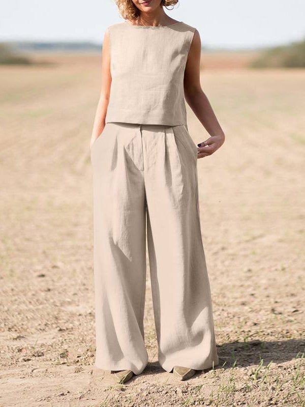 Women's Sets Solid Vintage Vest & Pants Casual Two-Piece Set