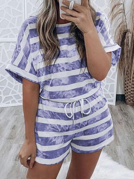 Women's Sets Striped Tie-Dye Short Sleeve Two-Piece Set