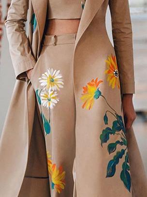 Women's Sets Three-Piece Long Printed Tube Top Trousers Trench Coat