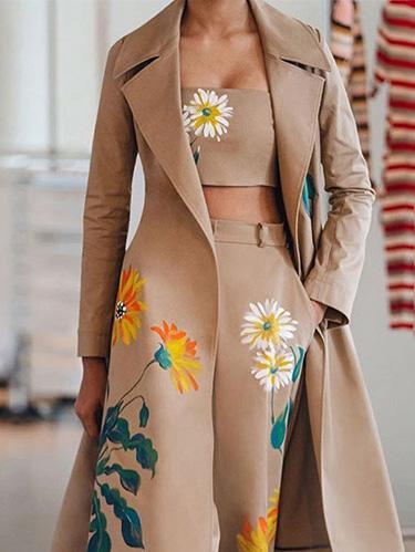 Women's Sets Three-Piece Long Printed Tube Top Trousers Trench Coat