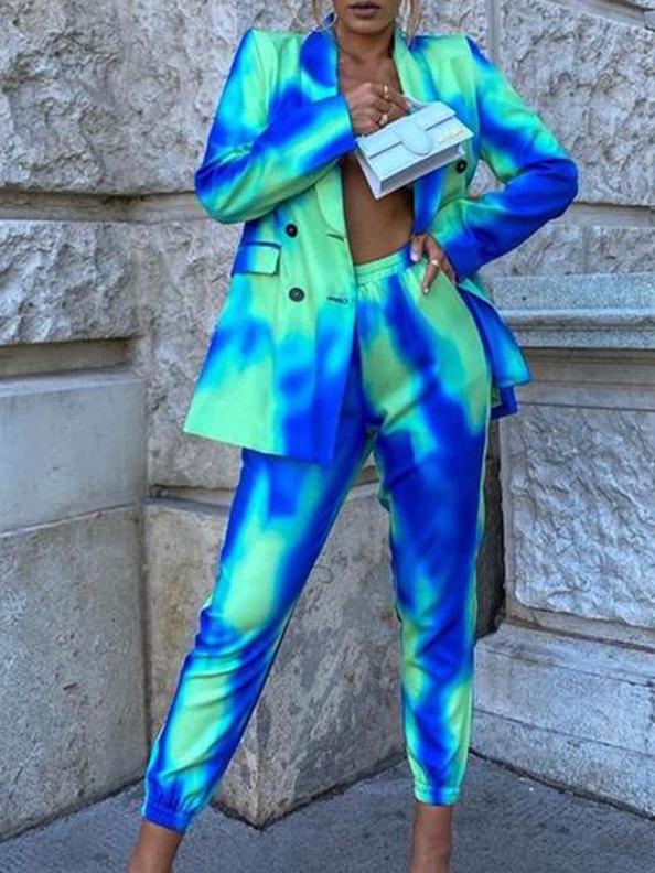 Women's Sets Tie-Dye Long Sleeve Blazer & Pants Two-Piece Suit