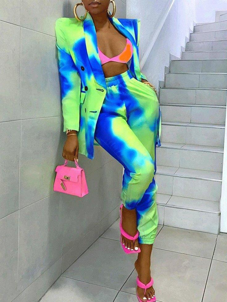 Women's Sets Two-Piece Printed Long Sleeve Blazer & Trousers