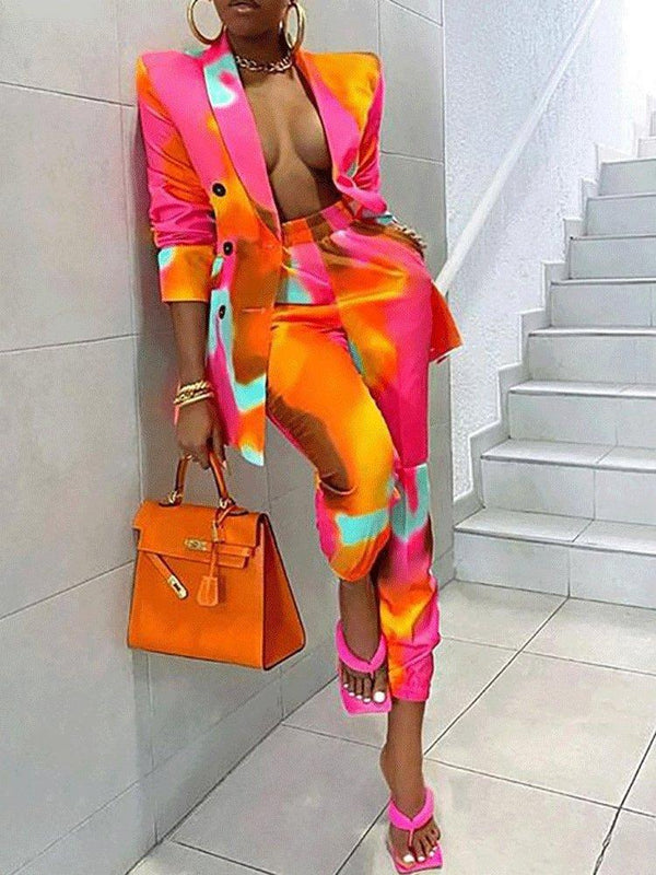 Women's Sets Two-Piece Printed Long Sleeve Blazer & Trousers