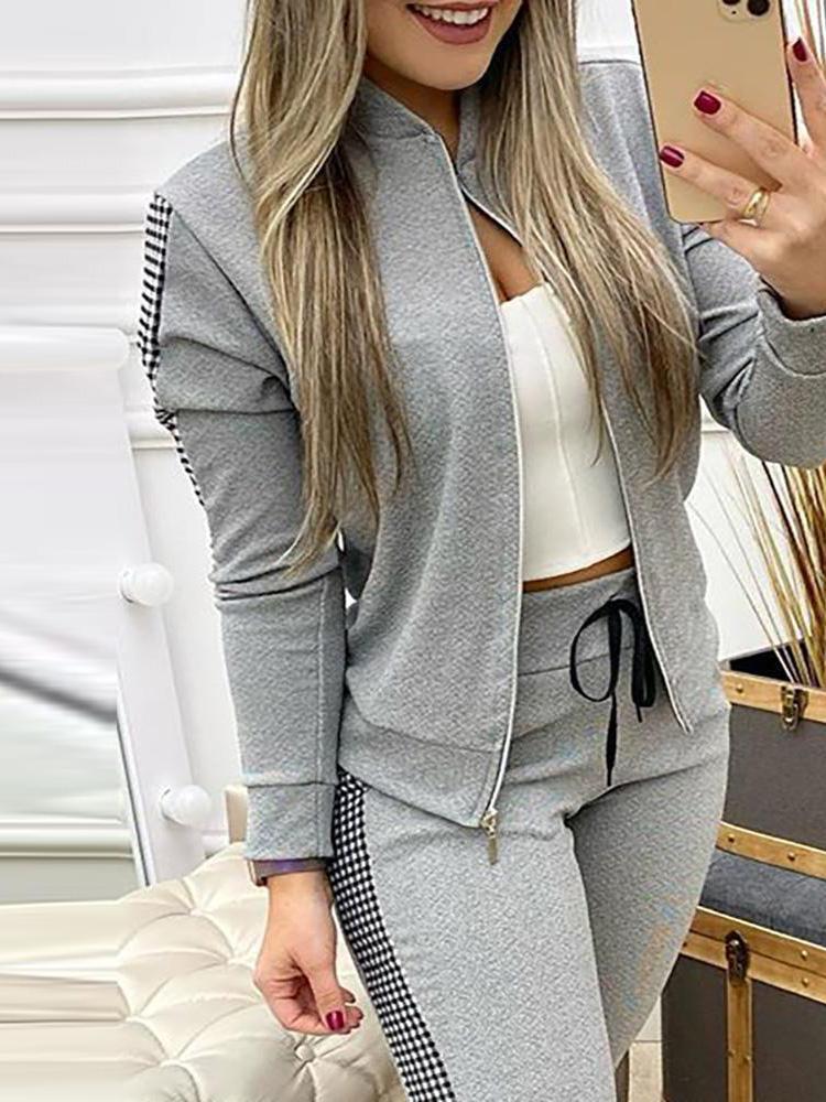 Women's Sets Zip Long Sleeve Jacket & Pants Two Piece Set