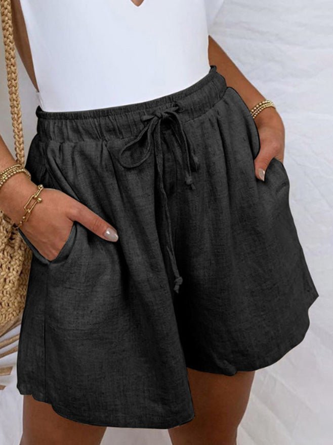 Women's Shorts Casual Pocket Elastic Waist Lace-Up Shorts