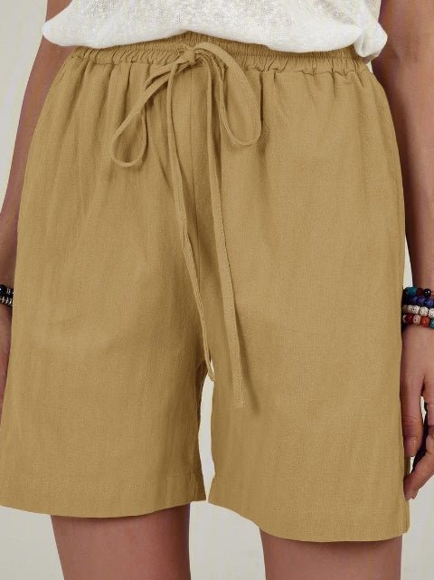 Women's Shorts Casual Solid Drawstring Cotton Linen Short