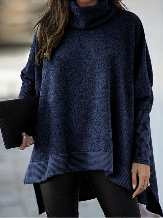Women's Sweaters Bat Sleeve High Neck Irregular Split Long Sleeve Sweater