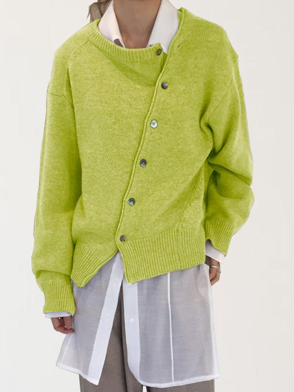 Women's Sweaters Bias Button Irregular Long Sleeve Sweater