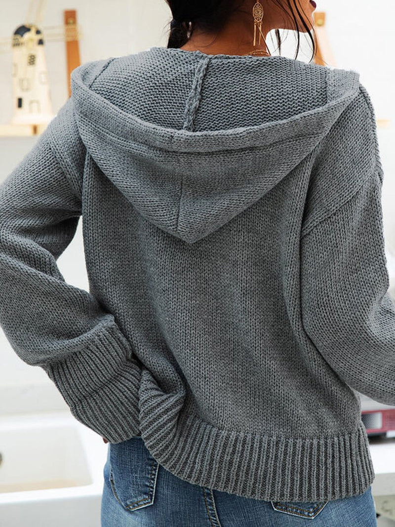 Women's Sweaters Button Hooded Long Sleeve Cardigan Sweater