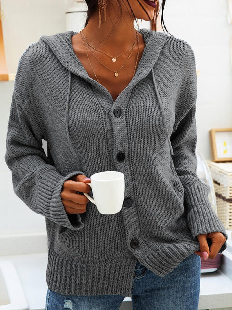 Women's Sweaters Button Hooded Long Sleeve Cardigan Sweater