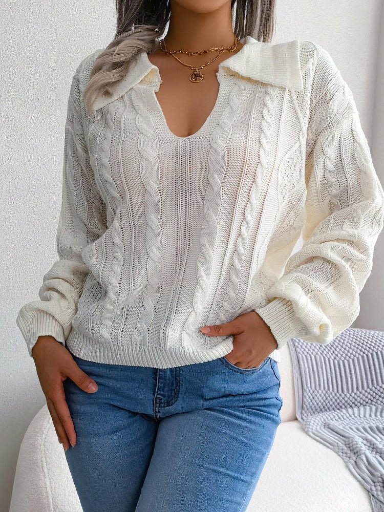 Women's Sweaters Casual Lapel Twist Long Sleeve Knit Sweater