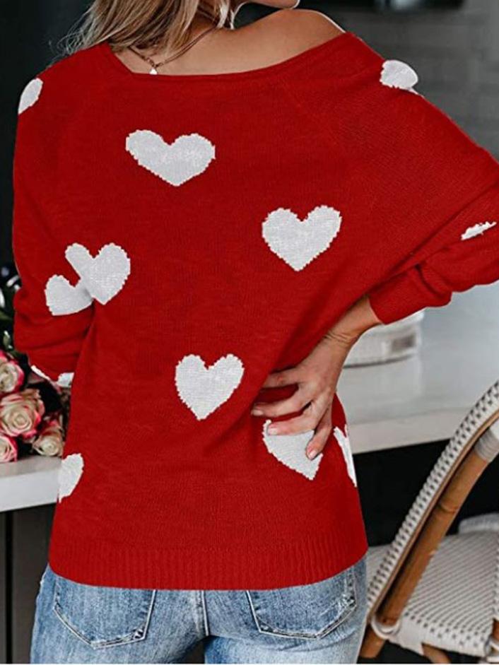 Women's Sweaters Commuter OL Love Printed V-Neck Knit Sweater