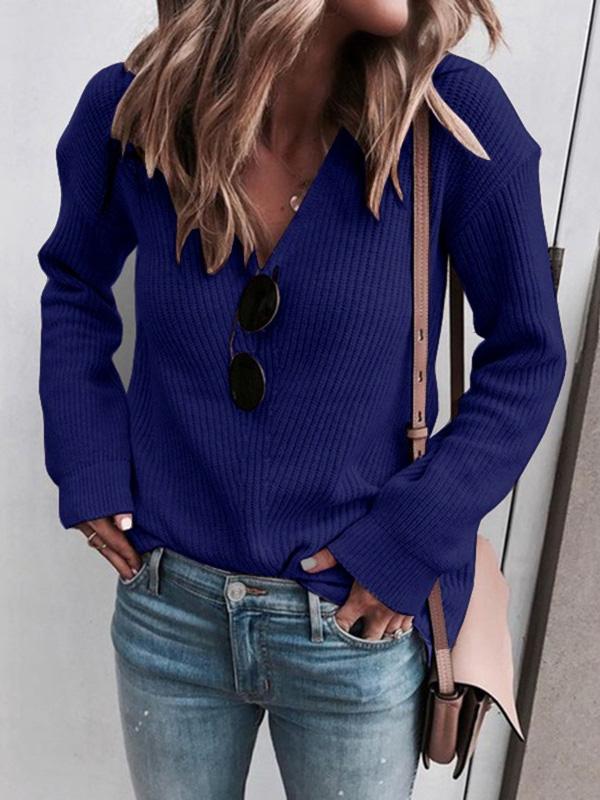 Women's Sweaters Fashion Simple V-Neck Knitted Sweater
