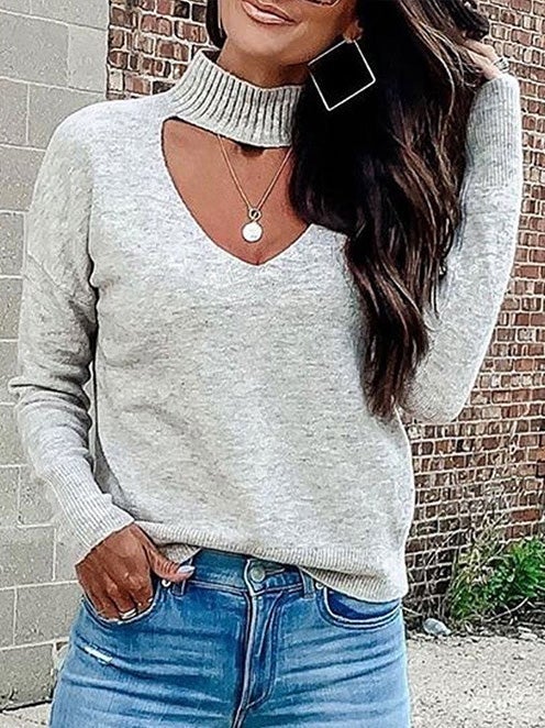 Women's Sweaters Half Turtleneck Cutout Long Sleeve Sweater