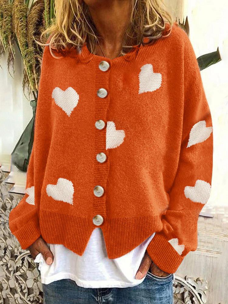 Women's Sweaters Knit Single-Breasted Heart Cardigan Sweater