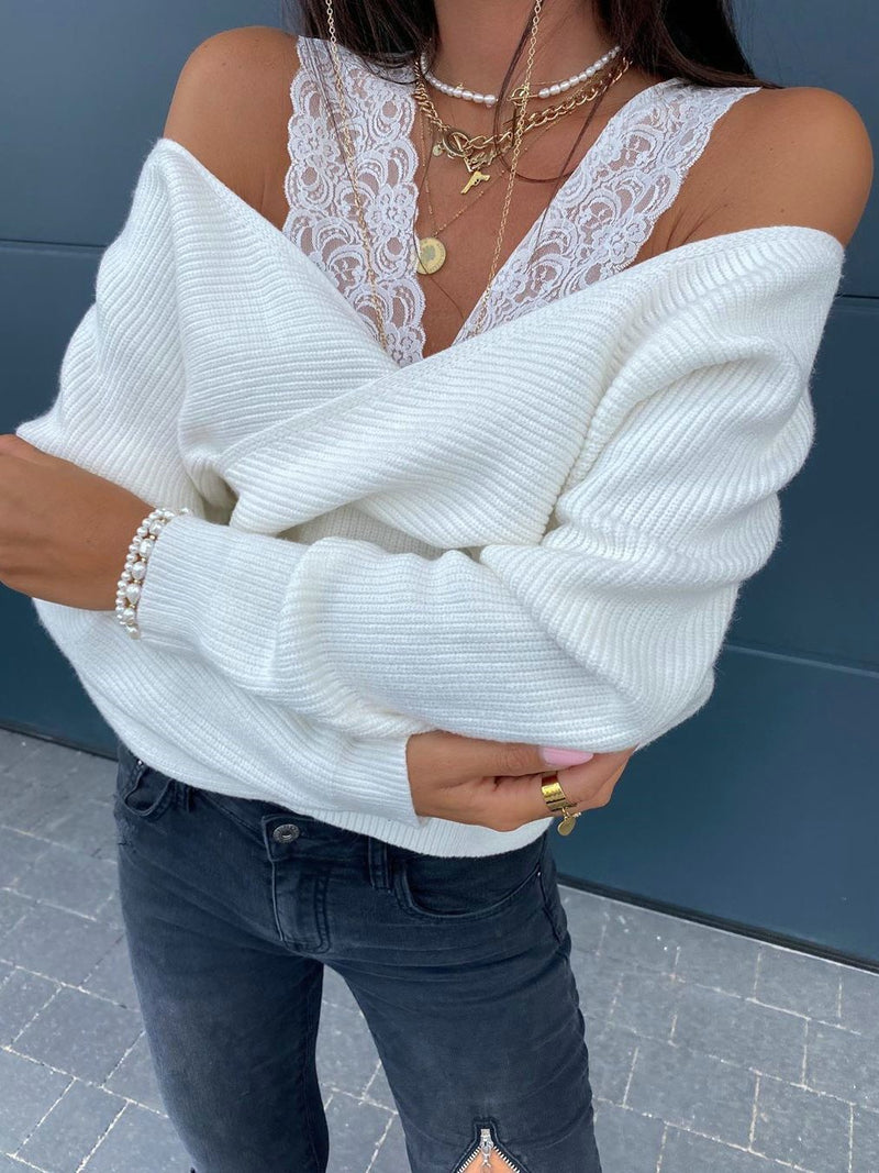 Women's Sweaters Lace Sling Strapless Long Sleeve Sweater
