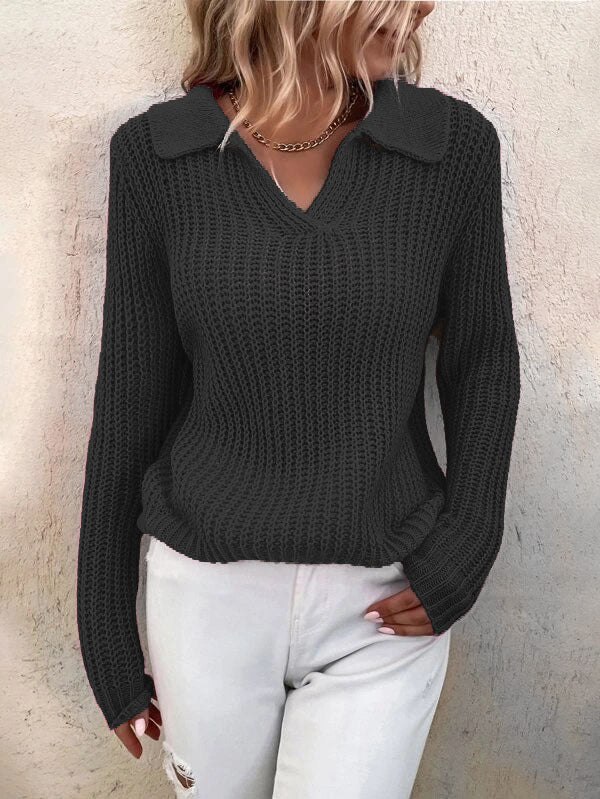 Women's Sweaters Lapel Solid Slim Fit Knit Sweater